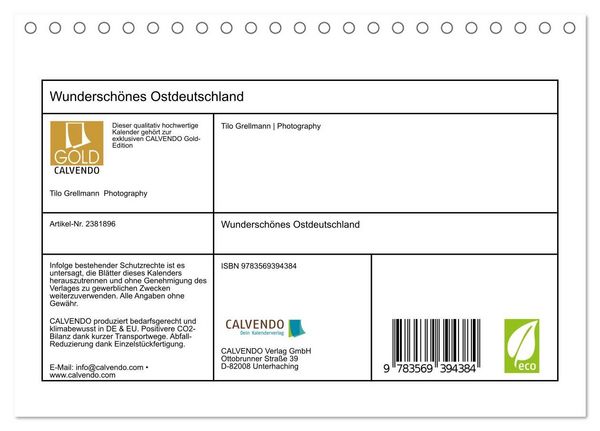 Produktbild: Wundersch&ouml;nes Ostdeutschland (Tischkalender 2027 DIN A5 quer), CALVENDO Monatskalender