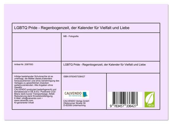 Produktbild: LGBTQ Pride - Regenbogenzeit, der Kalender f&uuml;r Vielfalt und Liebe (Tischkalender 2026 DIN A5 quer), CALVENDO Monatskalender