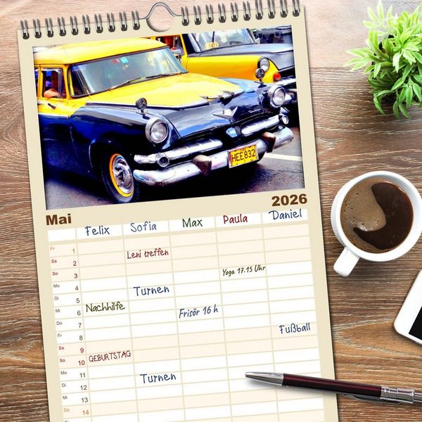 Produktbild: Familienplaner 2026 - DODGE '55 mit 5 Spalten (Wandkalender, 21 x 45 cm) CALVENDO