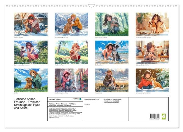 Produktbild: Tierische Anime-Freunde - Fr&ouml;hliche Streifz&uuml;ge mit Hund und Katze (Wandkalender 2026 DIN A2 quer), CALVENDO Monatskalender