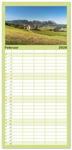 Produktbild: Familienplaner 2026 - Appenzellerland mit 5 Spalten (Wandkalender, 21 x 45 cm) CALVENDO