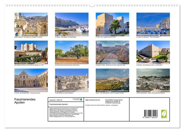 Produktbild: Faszinierendes Apulien (hochwertiger Premium Wandkalender 2026 DIN A2 quer), Kunstdruck in Hochglanz