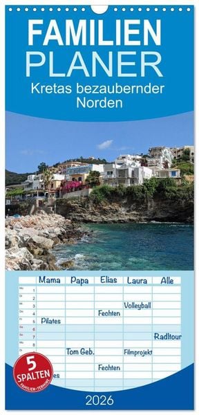 Produktbild: Familienplaner 2026 - Kretas bezaubernder Norden mit 5 Spalten (Wandkalender, 21 x 45 cm) CALVENDO