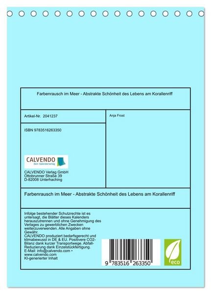 Produktbild: Farbenrausch im Meer - Abstrakte Sch&ouml;nheit des Lebens am Korallenriff (Tischkalender 2026 DIN A5 hoch), CALVENDO Monatskalender