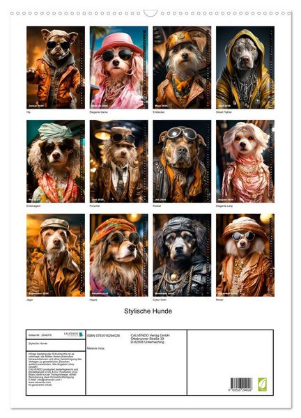 Produktbild: Stylische Hunde (Wandkalender 2026 DIN A2 hoch), CALVENDO Monatskalender