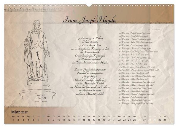 Produktbild: Von Mozart bis Beethoven (hochwertiger Premium Wandkalender 2027 DIN A2 quer), Kunstdruck in Hochglanz