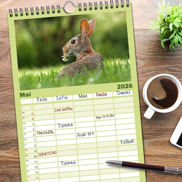 Produktbild: Familienplaner 2026 - Feldhasen und Kaninchen mit 5 Spalten (Wandkalender, 21 x 45 cm) CALVENDO