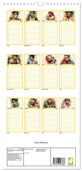 Produktbild: Familienplaner 2026 - Tattoo trifft Kunst mit 5 Spalten (Wandkalender, 21 x 45 cm) CALVENDO