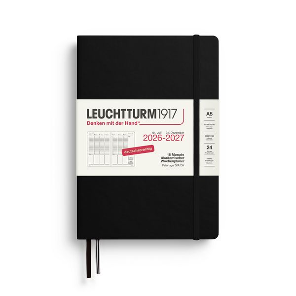 Produktbild: Akademischer Wochenplaner Medium (A5) 2027, 18 Monate, Schwarz, Deutsch