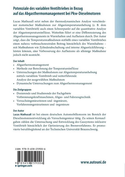 Produktbild: Potenziale des variablen Ventiltriebes in Bezug auf das Abgasthermomanagement bei Pkw-Dieselmotoren