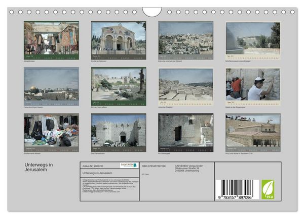Produktbild: Unterwegs in Jerusalem (Wandkalender 2026 DIN A4 quer), CALVENDO Monatskalender
