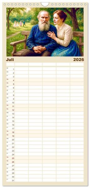 Produktbild: Familienplaner 2026 - Leo Tolstoi mit 5 Spalten (Wandkalender, 21 x 45 cm) CALVENDO