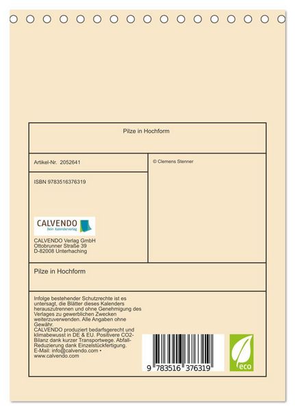 Produktbild: Pilze in Hochform (Tischkalender 2026 DIN A5 hoch), CALVENDO Monatskalender