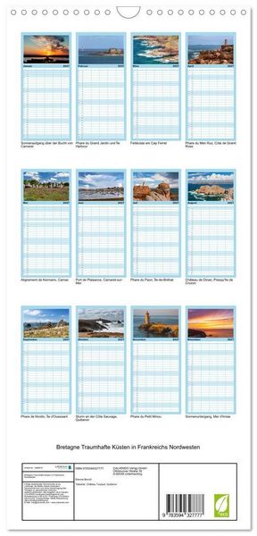 Produktbild: Familienplaner 2027 - Bretagne Traumhafte K&uuml;sten in Frankreichs Nordwesten mit 5 Spalten (Wandkalender, 21 x 45 cm) CALVENDO