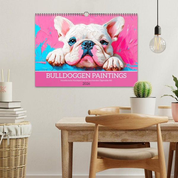 Produktbild: Bulldoggen Paintings. K&uuml;nstlerische Hundeportr&auml;ts im leuchtenden &Ouml;lgem&auml;lde-Stil (Wandkalender 2026 DIN A3 quer), CALVENDO Monatskalender