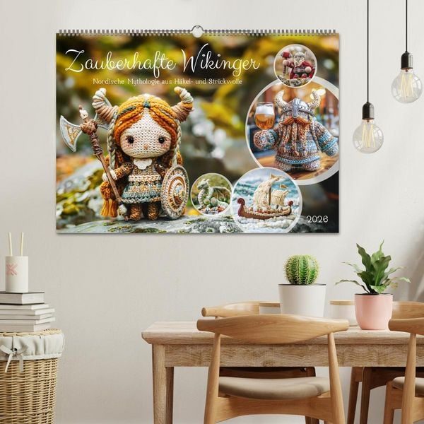 Produktbild: Zauberhafte Wikinger - Nordische Mythologie aus H&auml;kel- und Strickwolle (Wandkalender 2026 DIN A2 quer), CALVENDO Monatskalender