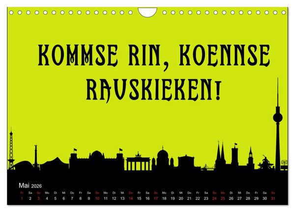 Produktbild: Berliner Mundart (Wandkalender 2026 DIN A4 quer), CALVENDO Monatskalender