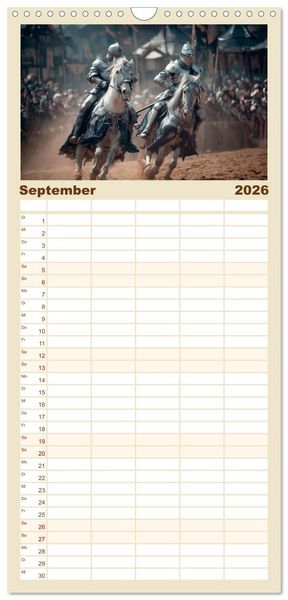 Produktbild: Familienplaner 2026 - Ritter - Legenden aus Stahl und Ehre mit 5 Spalten (Wandkalender, 21 x 45 cm) CALVENDO