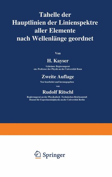 Produktbild: Tabelle der Hauptlinien der Linienspektre aller Elemente nach Wellenl&auml;nge geordnet