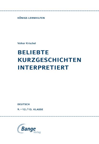 Produktbild: Beliebte Kurzgeschichten interpretiert.