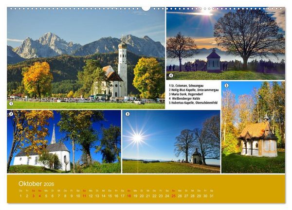 Produktbild: Kirchen und Kapellen als Ausflugsziele (hochwertiger Premium Wandkalender 2026 DIN A2 quer), Kunstdruck in Hochglanz