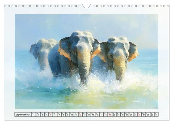 Produktbild: Elefanten am Strand. Zwischen Wellen, Sonne und Sand (Wandkalender 2027 DIN A3 quer), CALVENDO Monatskalender