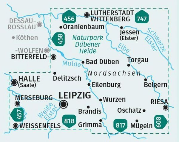 Produktbild: KOMPASS Wanderkarten-Set 459 Leipzig und Umgebung, Nordsachsen, Naturpark D&uuml;bener Heide (2 Karten) 1:50.000