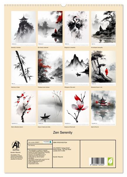 Produktbild: Zen Serenity (High Quality Premium Wall Calendar 2026 DIN A2 portrait),CALVENDO 12 Month Wall Calendar