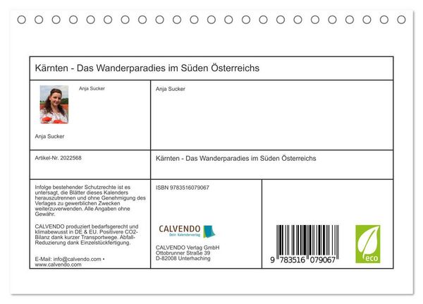 Produktbild: K&auml;rnten - Das Wanderparadies im S&uuml;den &Ouml;sterreichs (Tischkalender 2026 DIN A5 quer), CALVENDO Monatskalender