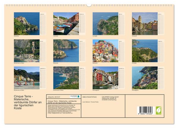 Produktbild: Cinque Terre - Malerische, vertr&auml;umte D&ouml;rfer an der ligurischen K&uuml;ste (hochwertiger Premium Wandkalender 2026 DIN A2 quer), Kunstdruck in Hochglanz