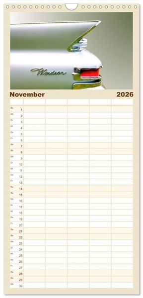 Produktbild: Familienplaner 2026 - American Dream: Heckflossen-Ikonen mit 5 Spalten (Wandkalender, 21 x 45 cm) CALVENDO