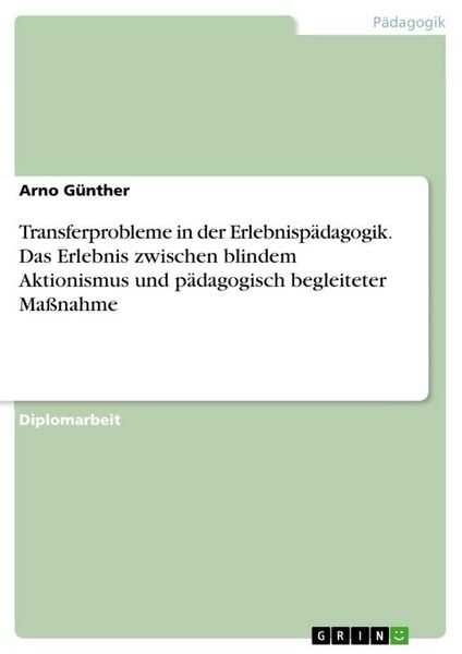 Produktbild: Transferprobleme in der Erlebnisp&auml;dagogik. Das Erlebnis zwischen blindem Aktionismus und p&auml;dagogisch begleiteter Ma&szlig;nahme