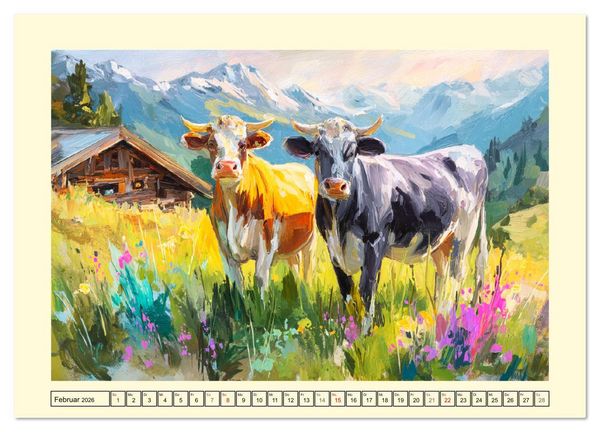 Produktbild: Almseelen im Licht der Berge. Charmante K&uuml;he in kunstvoller &Ouml;loptik (Wandkalender 2026 DIN A3 quer), CALVENDO Monatskalender
