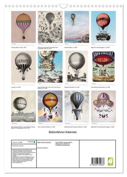 Produktbild: Ballonfahren Kalender (Wandkalender 2026 DIN A3 hoch), CALVENDO Monatskalender