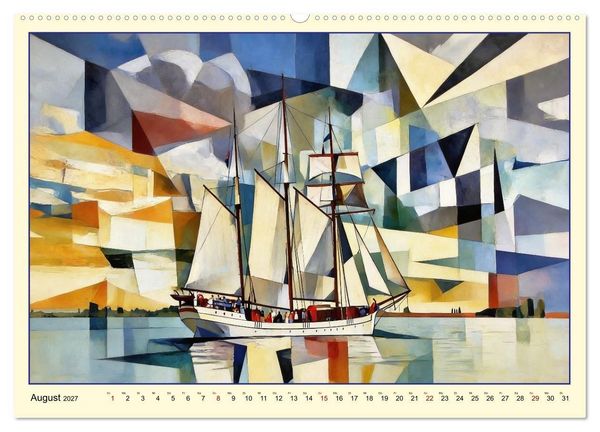 Produktbild: Segelschiffe im Stil des Kubismus (hochwertiger Premium Wandkalender 2027 DIN A2 quer), Kunstdruck in Hochglanz