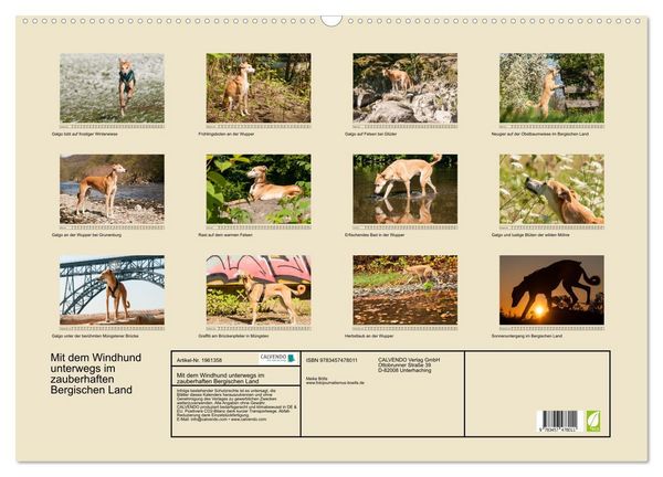 Produktbild: Mit dem Windhund unterwegs im zauberhaften Bergischen Land (Wandkalender 2026 DIN A2 quer), CALVENDO Monatskalender