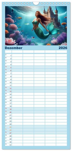 Produktbild: Familienplaner 2026 - Meerjungfrauen in mystischen Unterwasserwelten mit 5 Spalten (Wandkalender, 21 x 45 cm) CALVENDO