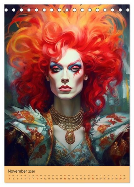 Produktbild: Dragqueens. Drag- und Travestie Kunst. Illustrationen (Tischkalender 2026 DIN A5 hoch), CALVENDO Monatskalender