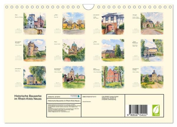 Produktbild: Historische Bauwerke im Rhein-Kreis Neuss (Wandkalender 2026 DIN A4 quer), CALVENDO Monatskalender
