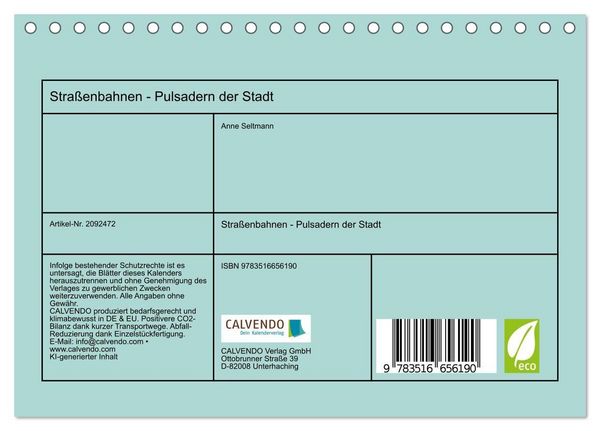 Produktbild: Stra&szlig;enbahnen - Pulsadern der Stadt (Tischkalender 2026 DIN A5 quer), CALVENDO Monatskalender
