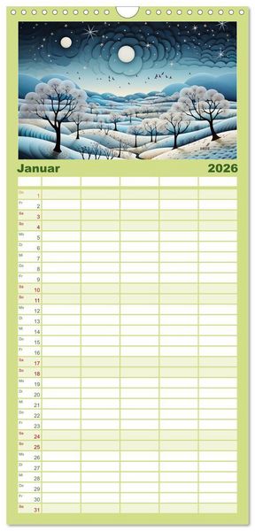 Produktbild: Familienplaner 2026 - Paper Art mit 5 Spalten (Wandkalender, 21 x 45 cm) CALVENDO