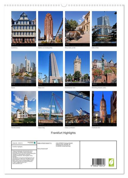 Produktbild: Frankfurt Highlights (hochwertiger Premium Wandkalender 2026 DIN A2 hoch), Kunstdruck in Hochglanz