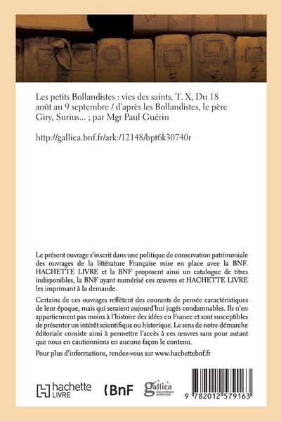Produktbild: Les Petits Bollandistes: Vies Des Saints. T. X, Du 18 Ao&ucirc;t Au 9 Septembre (&Eacute;d.1876)