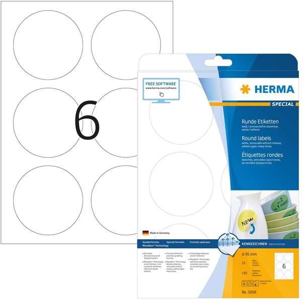 Herma Etiketten A4 85mm rund 25 Blatt 150 Stück