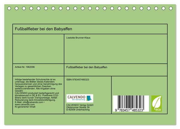 Produktbild: Fu&szlig;ballfieber bei den Babyaffen (Tischkalender 2026 DIN A5 quer), CALVENDO Monatskalender