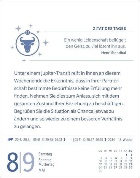Produktbild: Stier Sternzeichenkalender 2027 - Tagesabrei&szlig;kalender - Ihr Horoskop f&uuml;r jeden Tag
