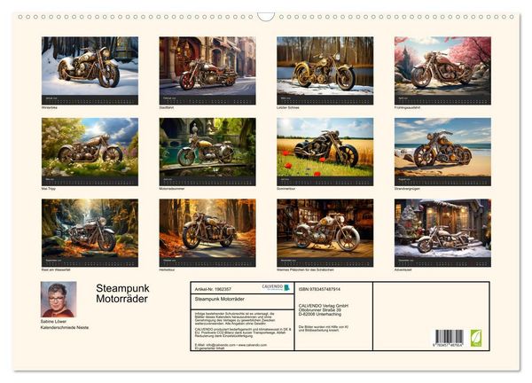 Produktbild: Steampunk Motorr&auml;der (Wandkalender 2026 DIN A2 quer), CALVENDO Monatskalender