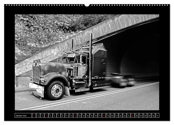Produktbild: Kenworth W900A EXTHD - in schwarzwei&szlig; (hochwertiger Premium Wandkalender 2026 DIN A2 quer), Kunstdruck in Hochglanz