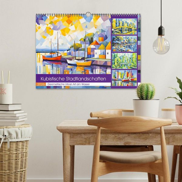 Produktbild: Kubistische Stadtlandschaften - Geometrische Urban Art am Wasser (Wandkalender 2026 DIN A3 quer), CALVENDO Monatskalender