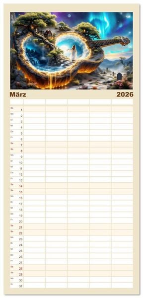 Produktbild: Familienplaner 2026 - Gitarrenhorizonte mit 5 Spalten (Wandkalender, 21 x 45 cm) CALVENDO